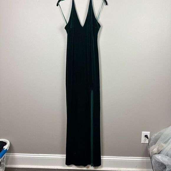 Vintage emerald green velour high thigh slit strappy back maxi dress - Picture 1 of 10